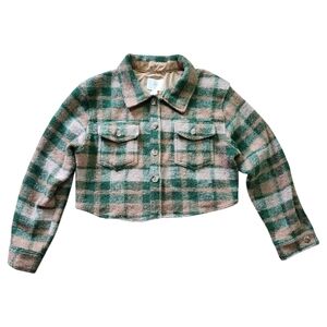 House of Harlow Green Plaid Cropped Shacket Sz. L